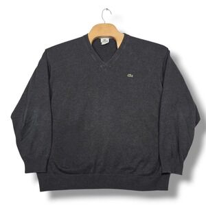 Lacoste V-Neck Sweater Mens Size 9 Charcoal Grey Cotton Big Tall Pullover Casual